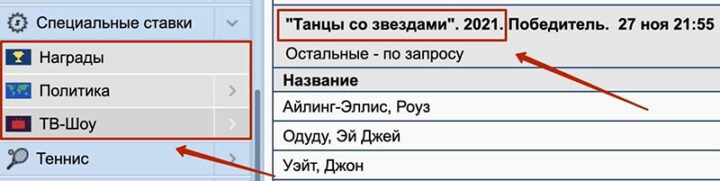 Специальные ставки