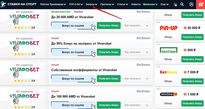 Бонусный раздел на Vsestavkinasport.com
