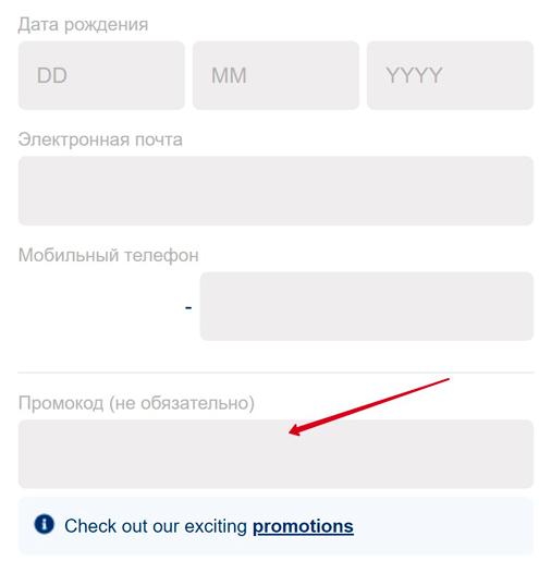 Поле для ввода подарочного кода