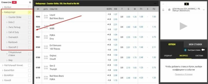 Линия на киберспорт