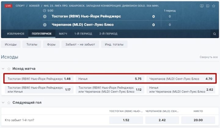 Движение котировок в прематче