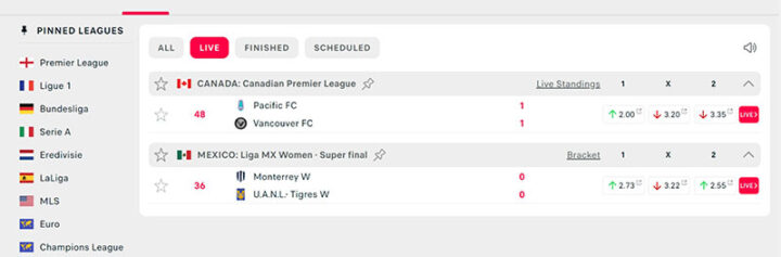 Страница лайв-игр