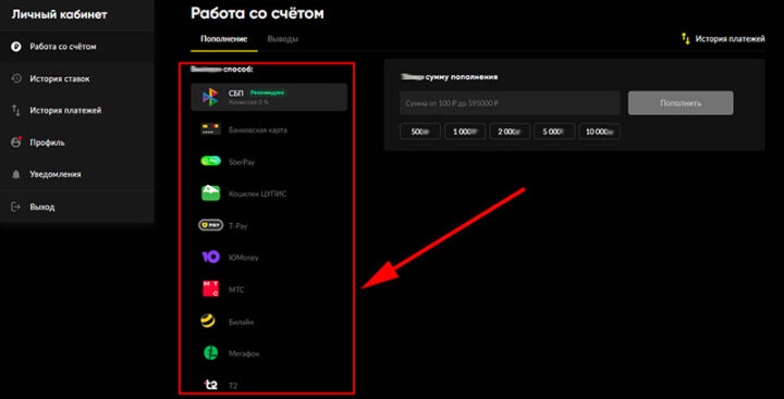 Пополнение баланса