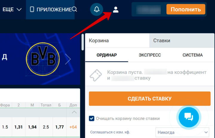 Аккаунт в БК Зенит